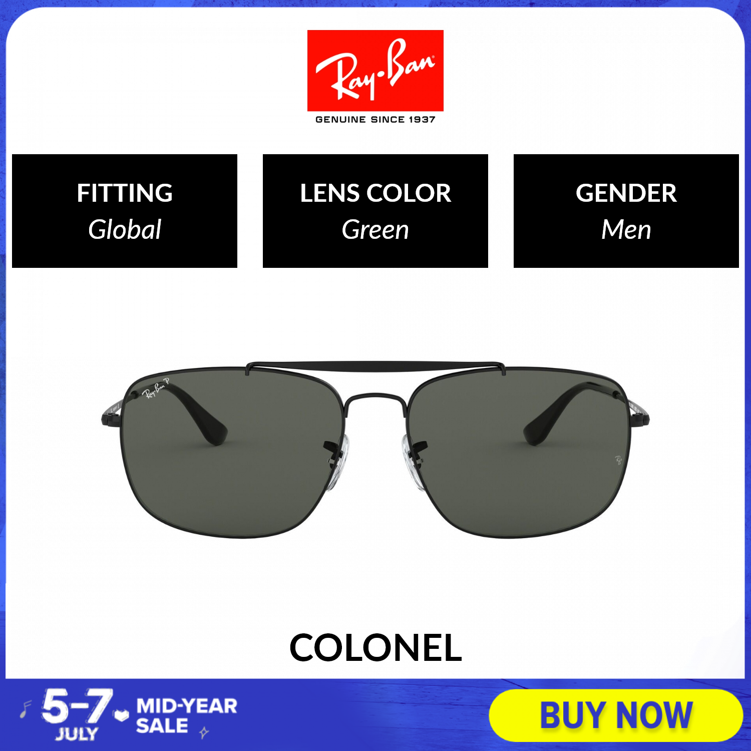 ray ban colonel size