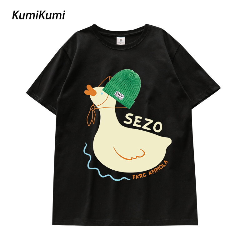 KUMI The Korean Version of The Casual Cute Duck Pattern Fashion Oversize T-shirt for Woman