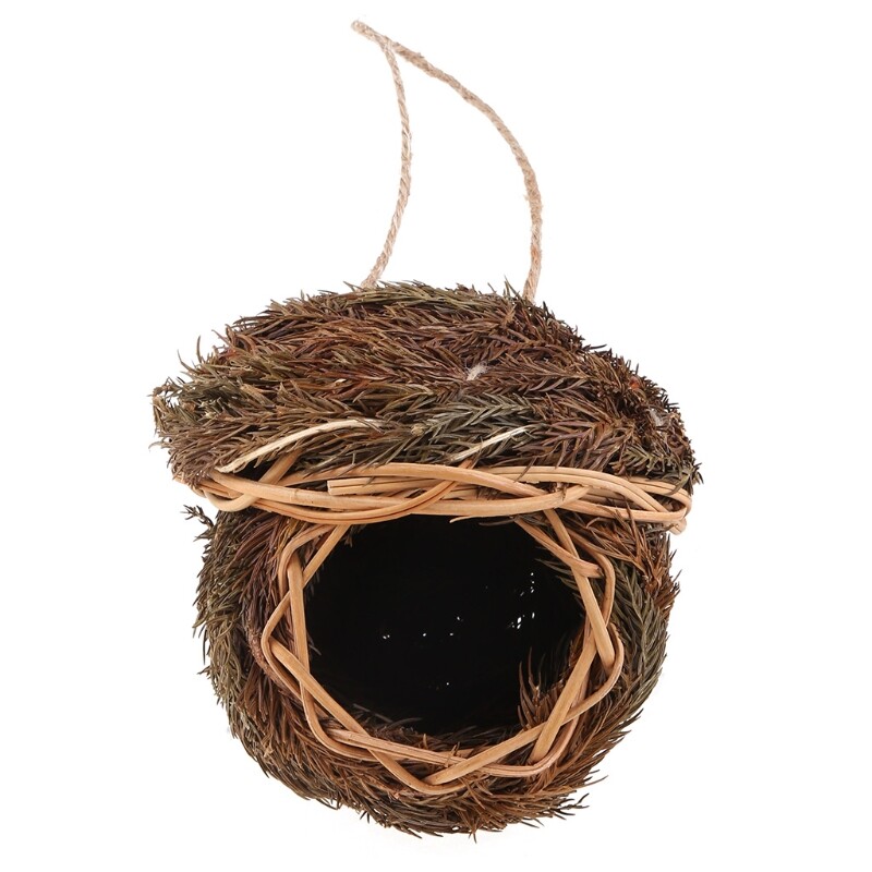 【Ready Stock】Hand-Woven Bird House Natural Grass Bird Nest Shelter Hut Small Bird Hideaway Outside Hanging Resting Place