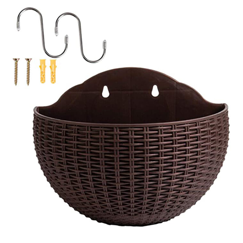 Chậu Hoa Hình Bán Nguyệt Treo Tường Bằng Mây Giả Sáng Tạo, Chậu Cây Treo Tường Ngoài Trời Chậu Hoa Nhựa Cây Trồng Gắn Tường Hàng Rào Ban Công Có Hệ Thống Thoát Nước Và 2 Móc, Không Khoan