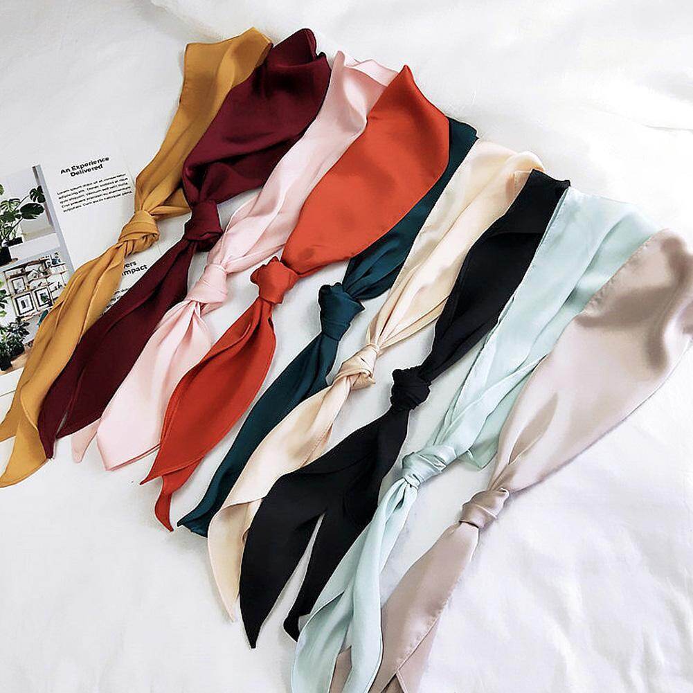 Women Fashion Ribbon Silk Scarf Beautiful Solid Design Female Neckerchief Hair Band Bag Handle Wraps Pure color small scarf