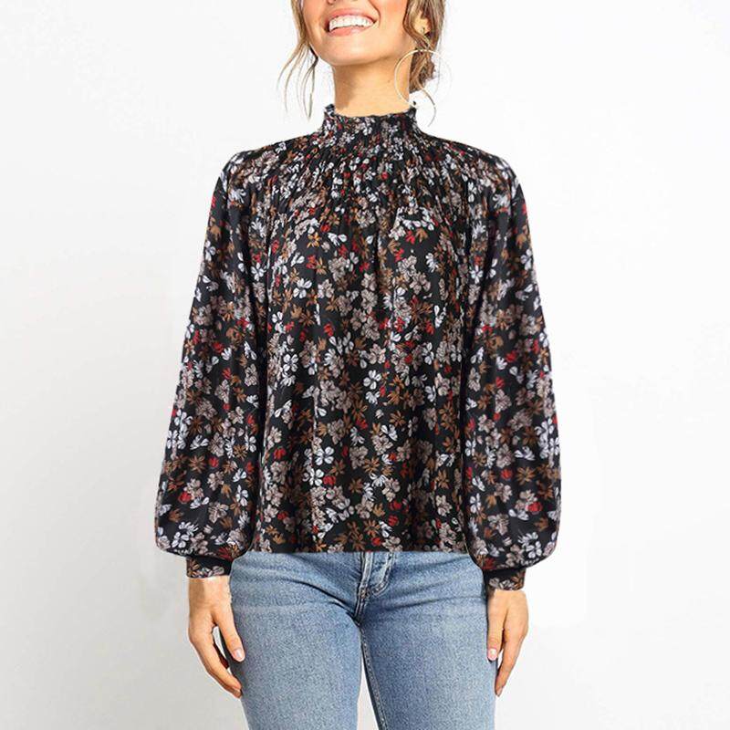 smocked high neck blouse