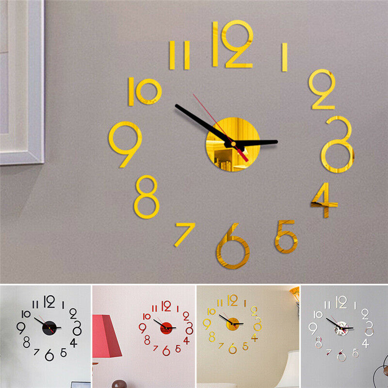 Full Digital Large Simple DIY Acrylic Mirror Wall Clock Battery Operated Modern Fashion Clock Room Home Decor
