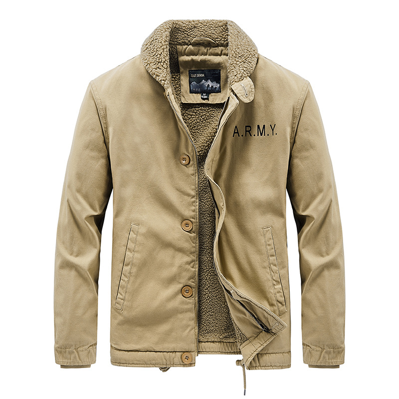 Jacket Men Imitated Lamb Fur Short Jacket Men Winter Thick Fur Collar Plus Fleece Tooling  Jacket Cotton Jacket Clothes YCHION
