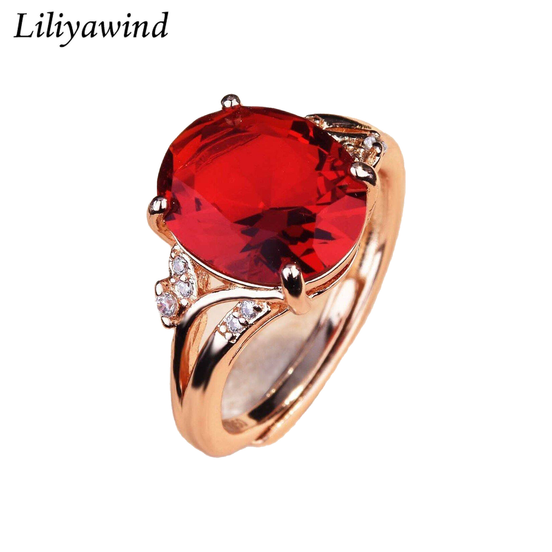 Liliyawind Luxury Oval Ruby Emerald Zircon Ring for Women Wedding Banquet A1R