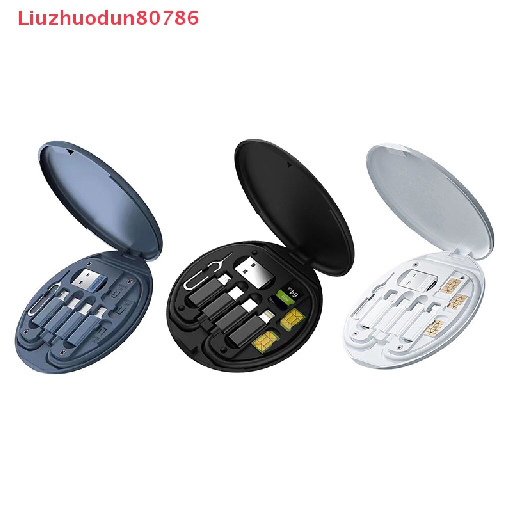 ♥ Original product+COD ♥Liuzhuodun80786 Charging Data Cable Storage Box Five In One Adapter Of Multi-Functional Digital Storage Box 60W Charging And Sim Card Tray Eject Tool And Slots Type C Micro Data Tr