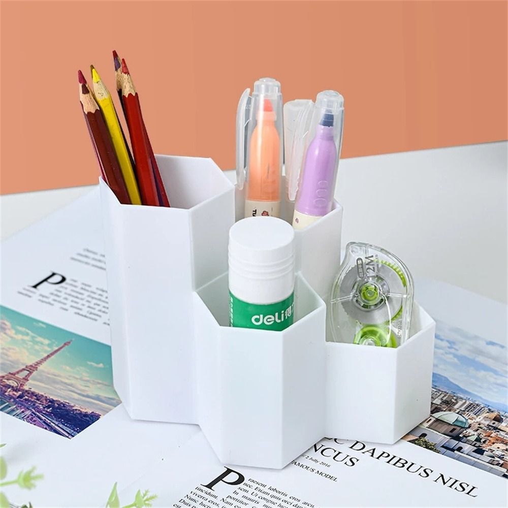 MMLUCK Office Make-up Brush Storage Box Desk Accessories Stationery Desk Drawer Organizer Pen Storage Case Cosmetic Makeup Storage Box Hexagonal Pen Pencil Holder Desktop Container
