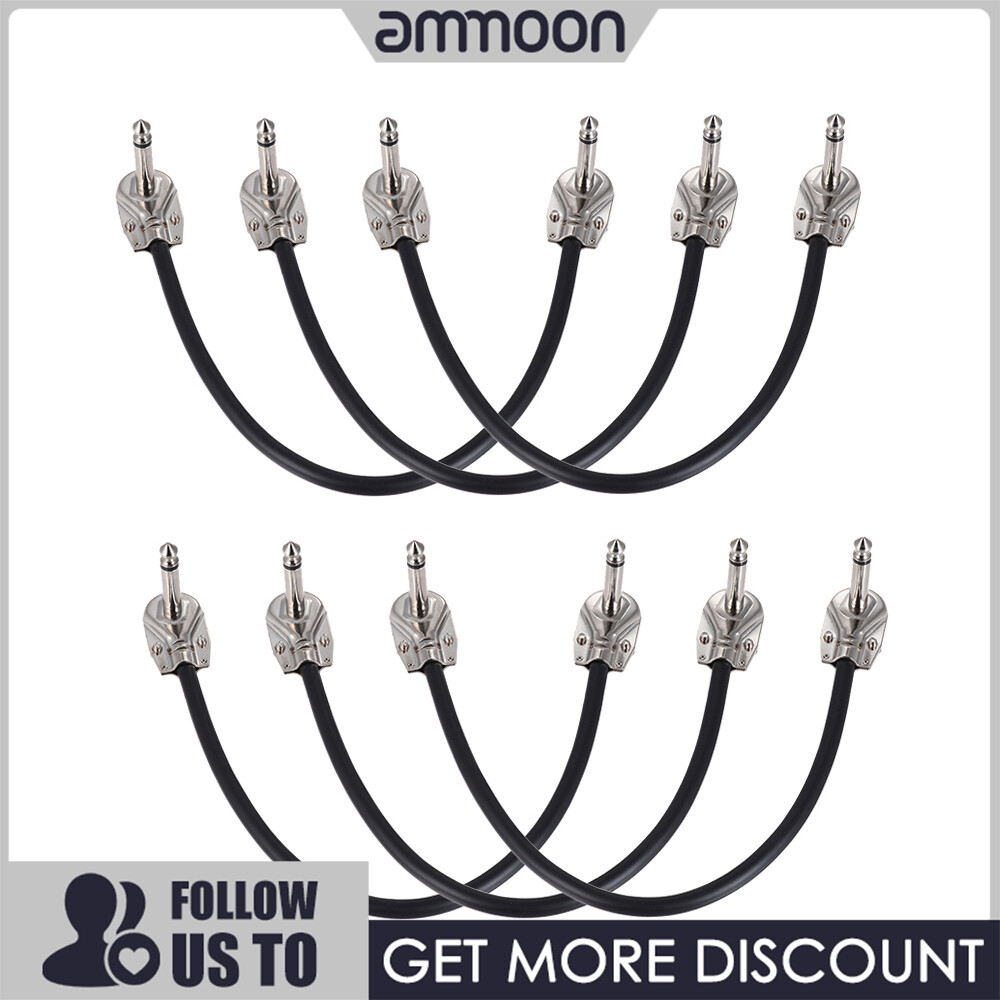 [ammoon]quà bí mật Cáp Vá Dụng Cụ Bàn Đạp Hiệu Ứng Guitar 30Cm/12in 1/4 Bạc Phích Cắm Góc Phải Áo Khoác PVC Màu Đen, 6 Gói