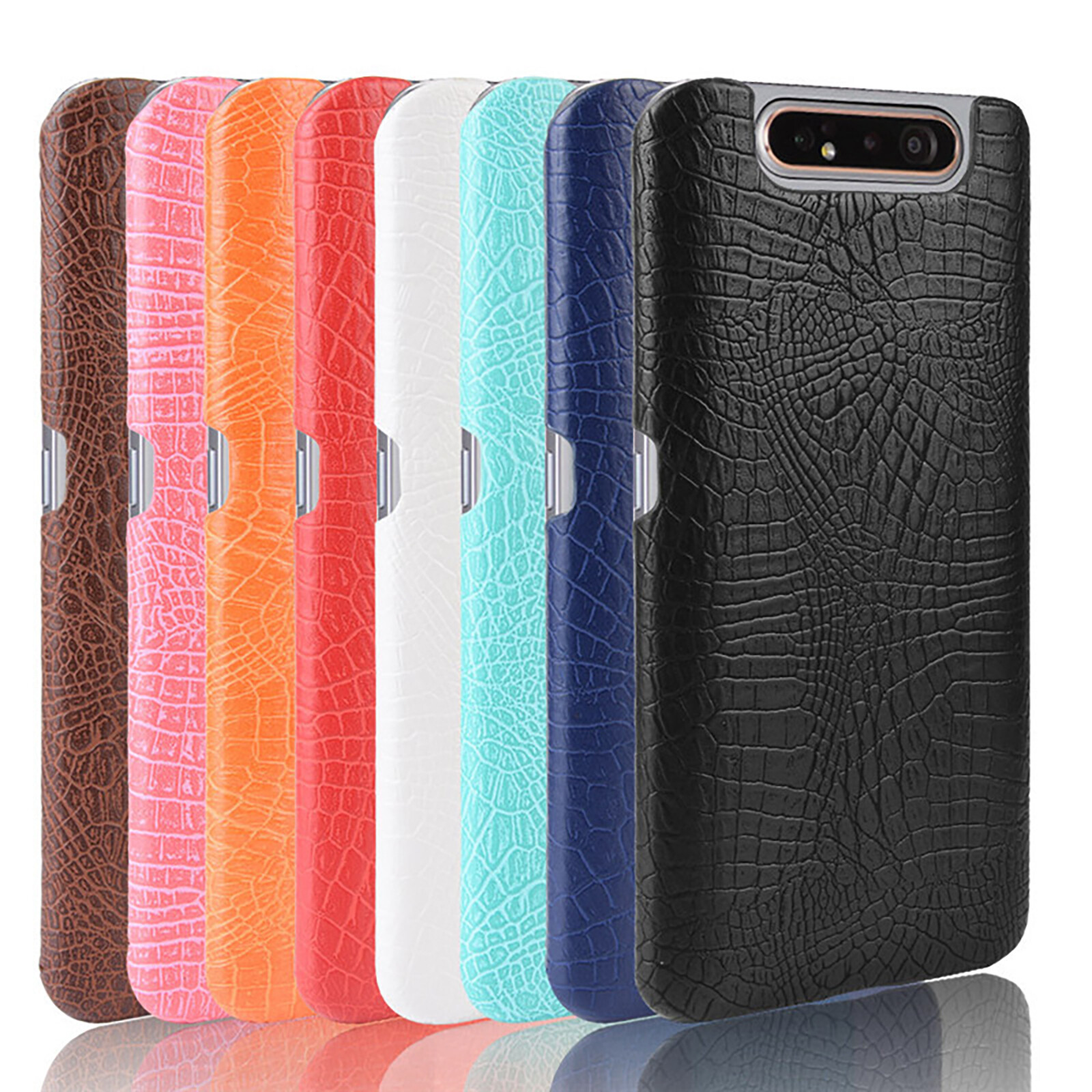 Retro Leather Phone Protective Case Crocodile Pattern Back Cover Solid Color Shell for Samsung Galaxy A80/A90 Phone