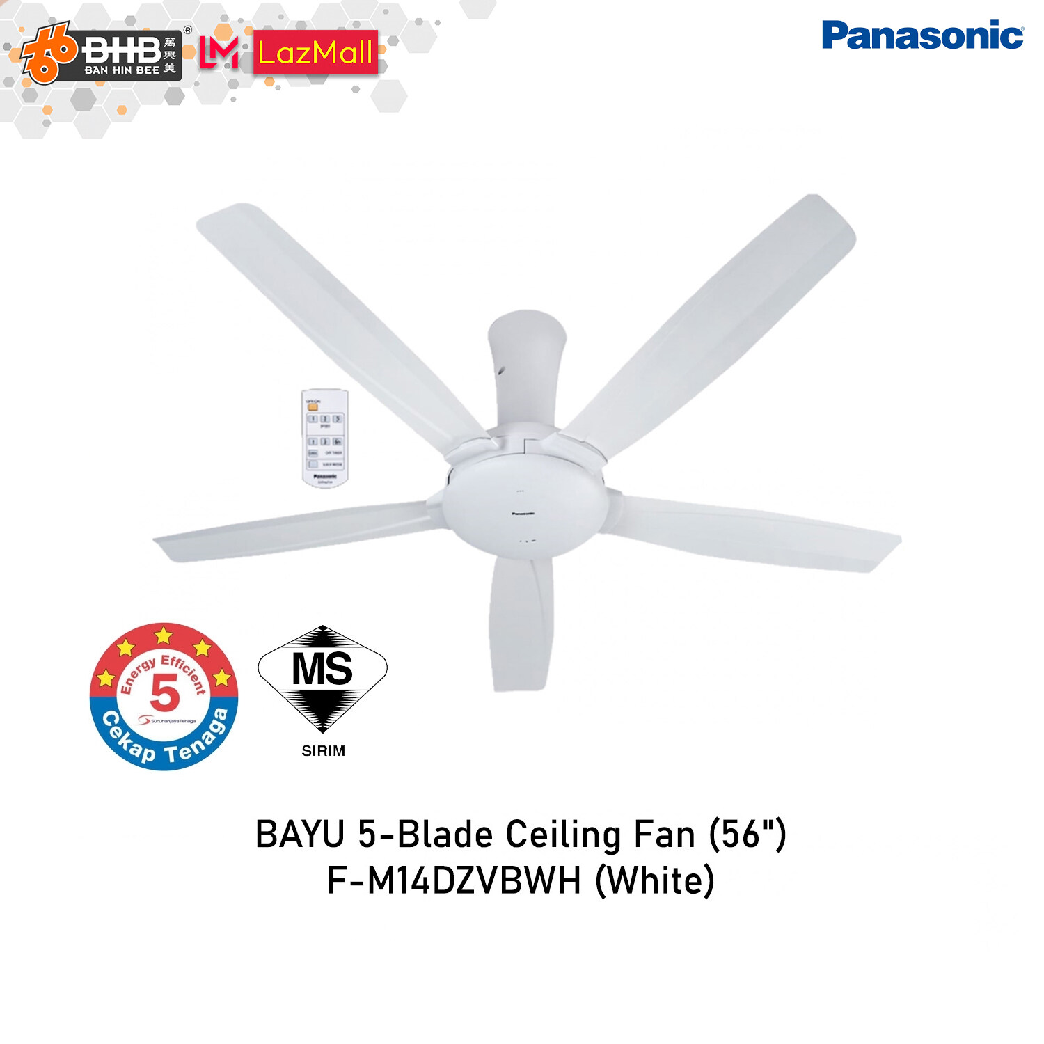 Panasonic FM14DZ BAYU 5Blade Ceiling Fan 56 Inch 20W (Black F
