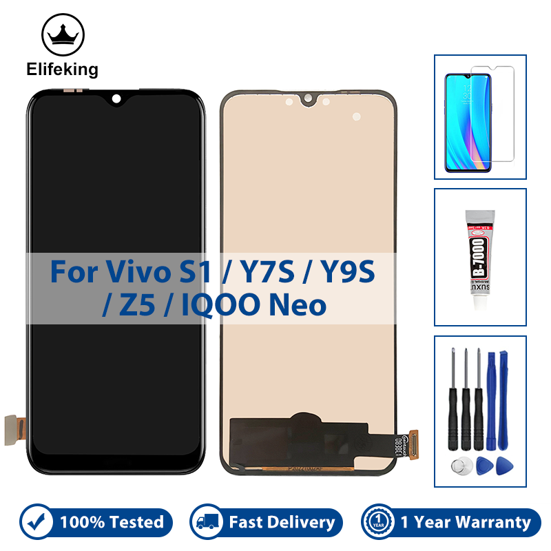 6.38"aaa+++ lcd for vivo s1 z5 y7s y9s iqoo neo touch screen digitizer assembly replacement with free tools +tempered glass+glue