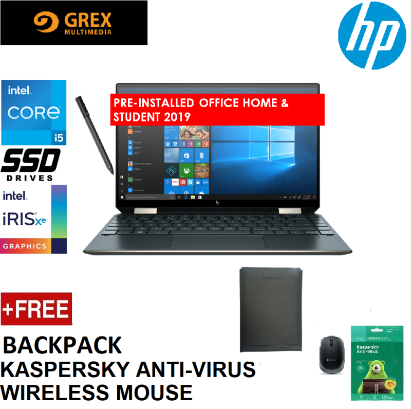 HP SPECTRE X360 13-AW2532TU LAPTOP (I5-1135G7,8GB,512GB SSD,13.3 FHD TOUCH,IRIS XE GRAPHICS,WIN10) FREE SLEEVE + LOGITECH WIRELESS MOUSE + KSPSKY ANTI-VIRUS+ PRE-INSTALLED OFFICE H&S 2019 Malaysia