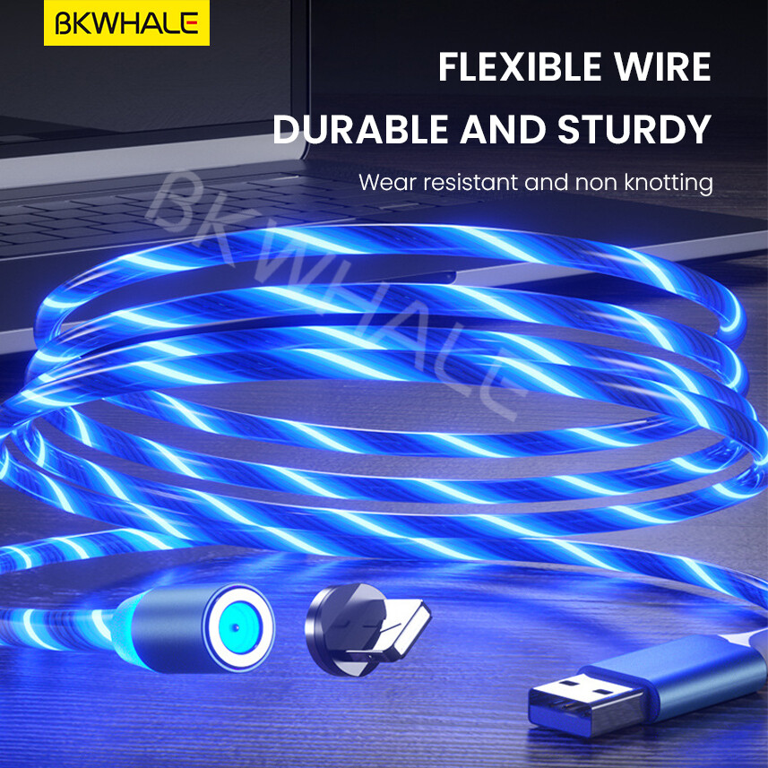 BKWHALE 1Meter / 2Meter LED Magnetic Cable Fast Charging Magnet Micro USB Type C Lighting Charger Cables