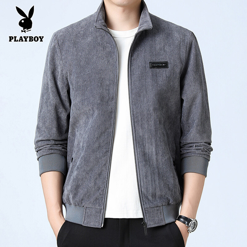 PLAYBOY Corduroy jacket for men, stylish and versatile casual workwear jacket for spring and autumn