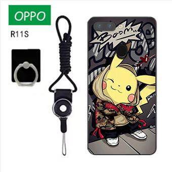 Untuk OPPO R11S Case Telepon Lembut Silikon Pelindung Belakang Bergambar Casing Karet dengan Tali & Cincin 3in1 Q4 波妞