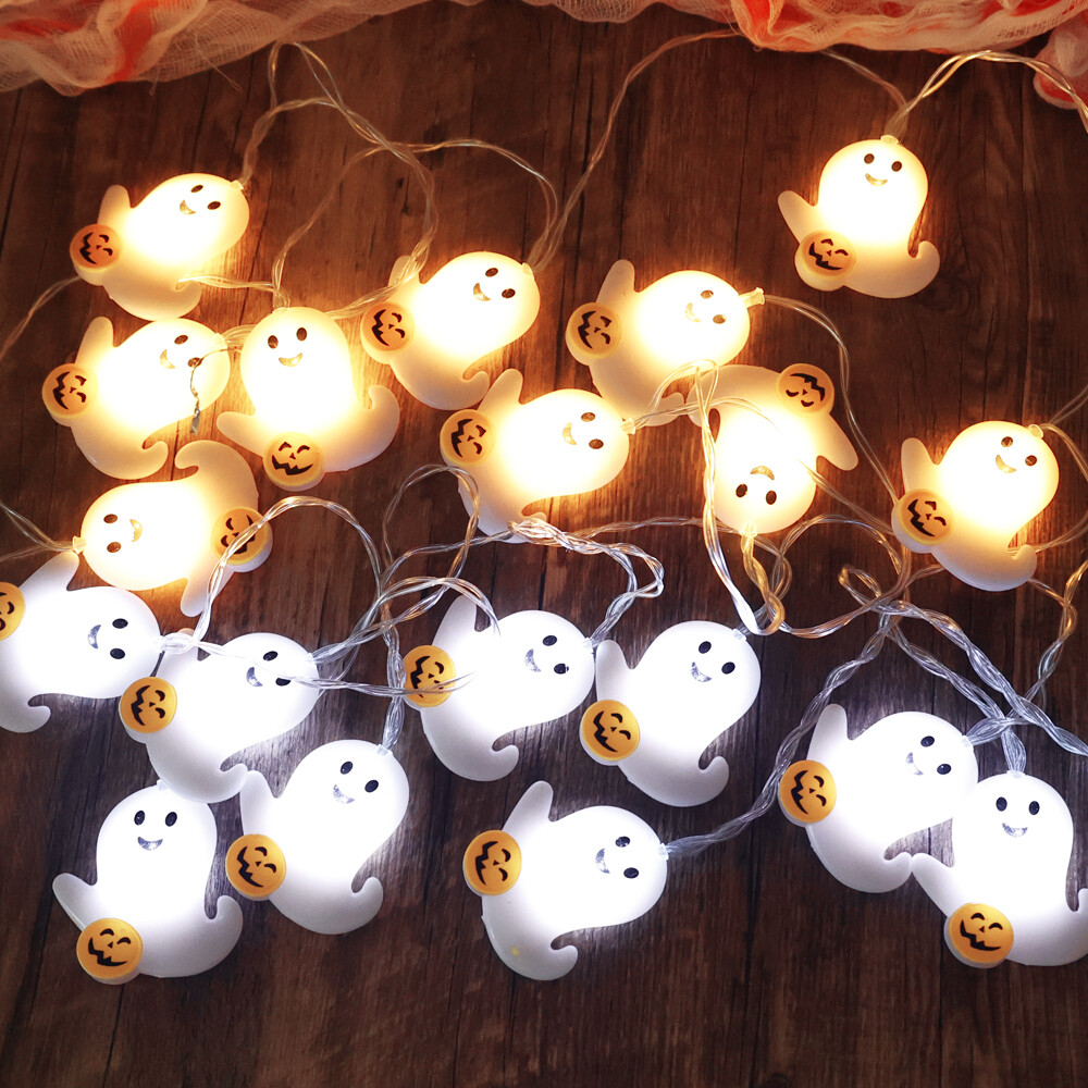 2m 10 Lights Cute Ghost Pumpkin LED Light String White Light Warm Light Halloween Atmosphere Decorative Light String Battery Powered