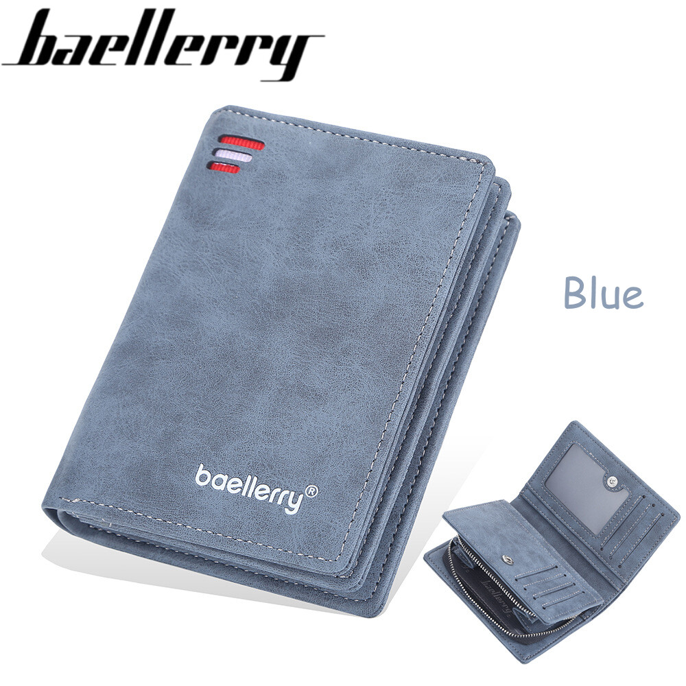 Baellerry 2022 New Famous Brand Vertical Matte Leather Wallet Men Wallet With Coin Bag Zipper Purse fashion 3 Fold Wallet Coin Purses