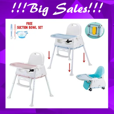 ~Ship From KL~**FREE Suction Bowl** Children 3 in 1 Multipurpose Portable Dining Adjustable Baby Chair kids High Chair