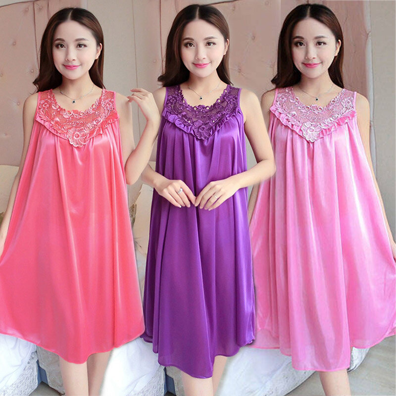 Xinyi3 Women Sleepwear Silk Babydoll Lingerie Sexy Robe Dress Nightdress Nightgown