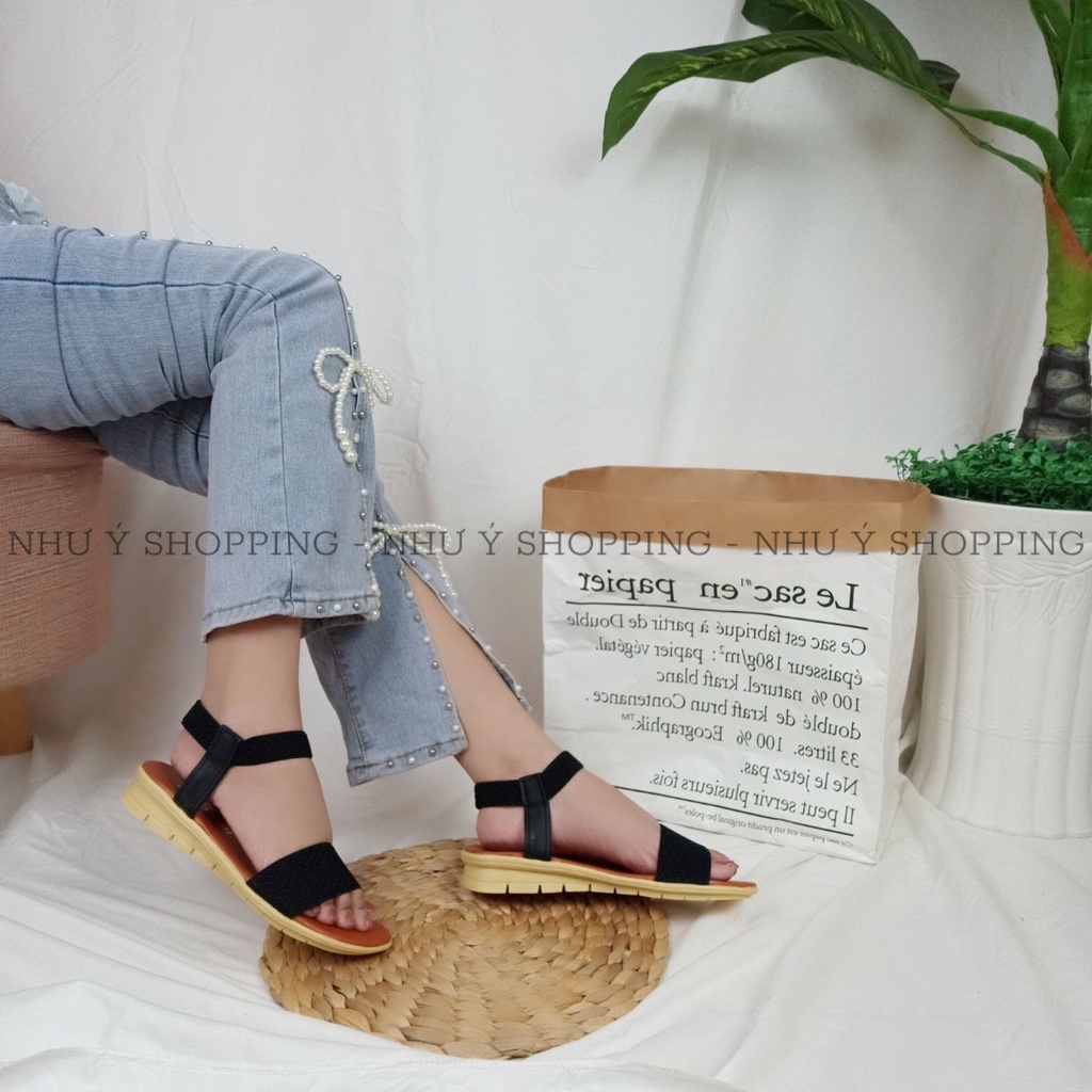 Giày sandal nữ đi học quai hậu bo chun quai ngang đế 2cm hình chụp thật-tb ngang to