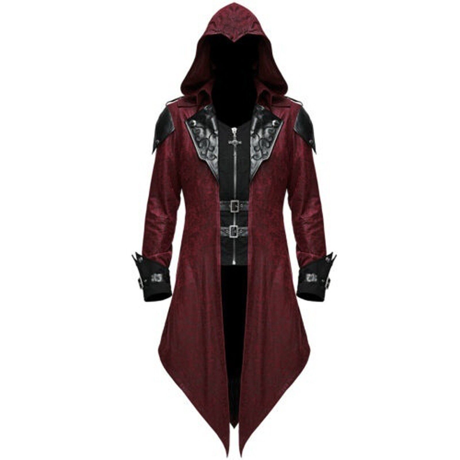 Rainny Men Tailcoat Jacket Goth Steampunk Uniform Hoodie Party Outwear Long Sleeve Coat