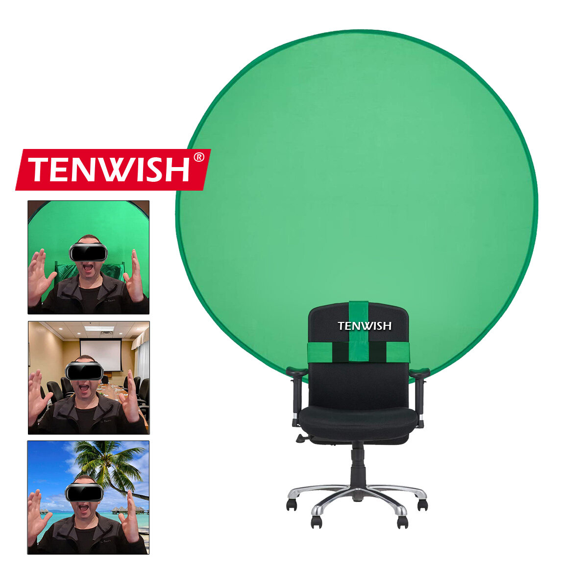 Tenwish 150cm Portable Collapsible Chroma Key Green Screen for Chairs for Tiktok Video Live Show Internet Conference Youtube Virtual Background