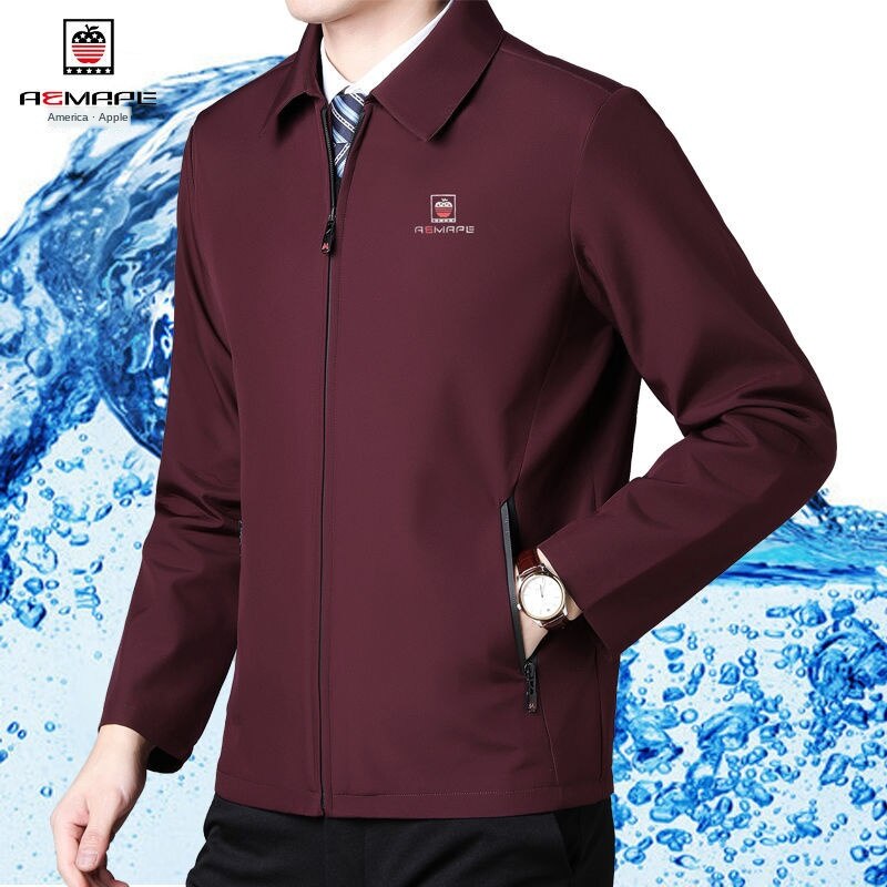 American Apple] Jacket men's lapel middle-aged and elderly spring and autumn thin jacket winter plus velvet leisure plus size dad outfit