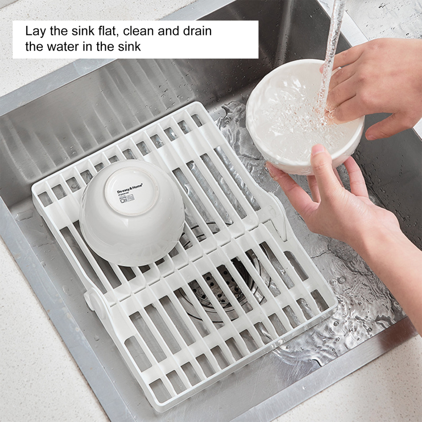 Đĩa Gấp Gọn tấm Giá phơi tổ chức drainer lưu trữ Nhựa Chủ trắng công cụ lưu trữ bếp