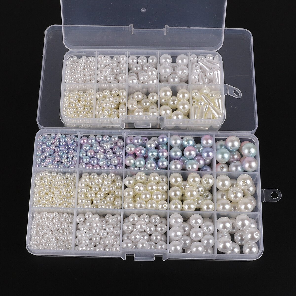 600/1300 Cái/hộp Hỗn Hợp Kích Thước Nhựa ABS Giả Peral Hạt Hộp Ánh Sáng Hạt Tròn Rộng Màu, Cho DIY Đồ Trang Sức Làm Cho Việc Tìm Kiếm