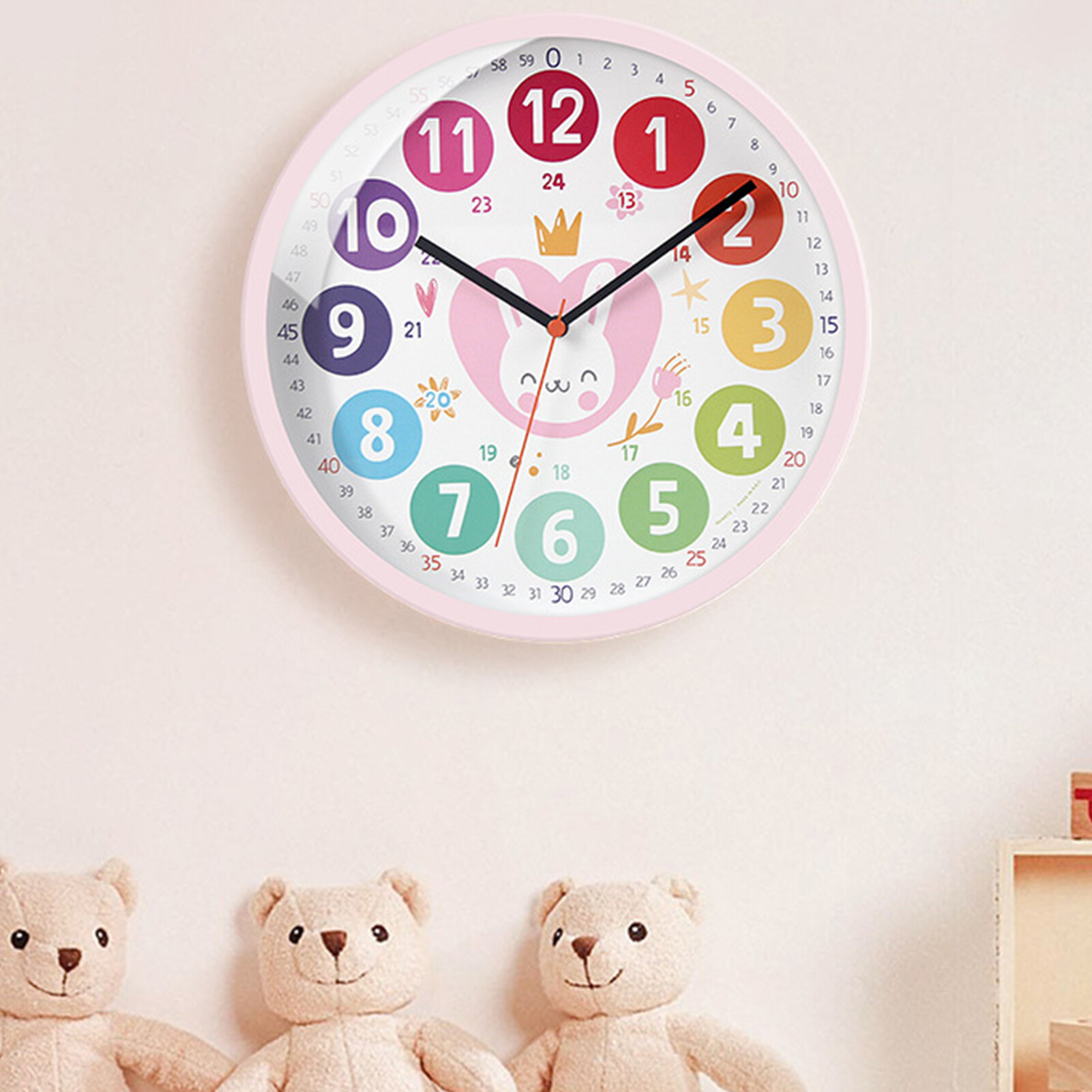 Licao Lighting Kids Wall Clock Cartoon Creative Early Education Learning Clock Multi-style Color Decoration Round Alarm Big Number Print Teaching Clock for Kids Excellent Kids Education