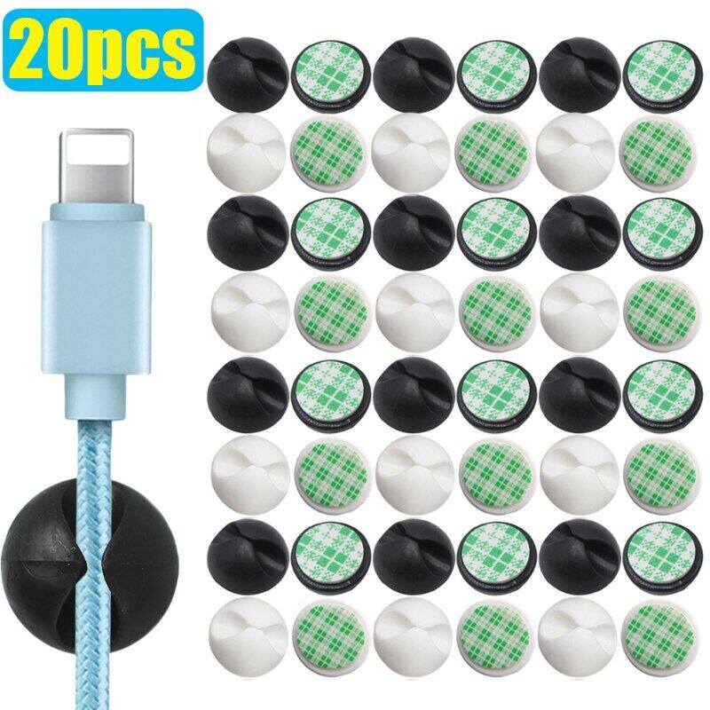 20/5PCS Data Cable Desktop Wall Mount Cable Fixing Clips/ Dust Management Cable Holder/ Storage Organizer Supplies