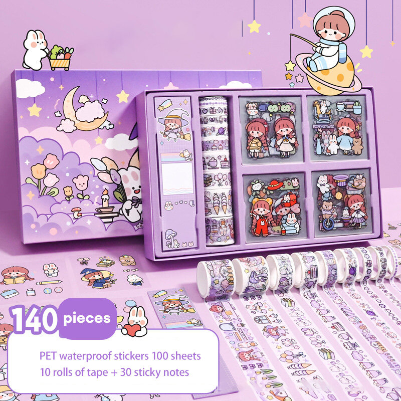 100 PET stickers + 10 rolls of tape + sticky note paper sticky note set of sticky tape sticky notes