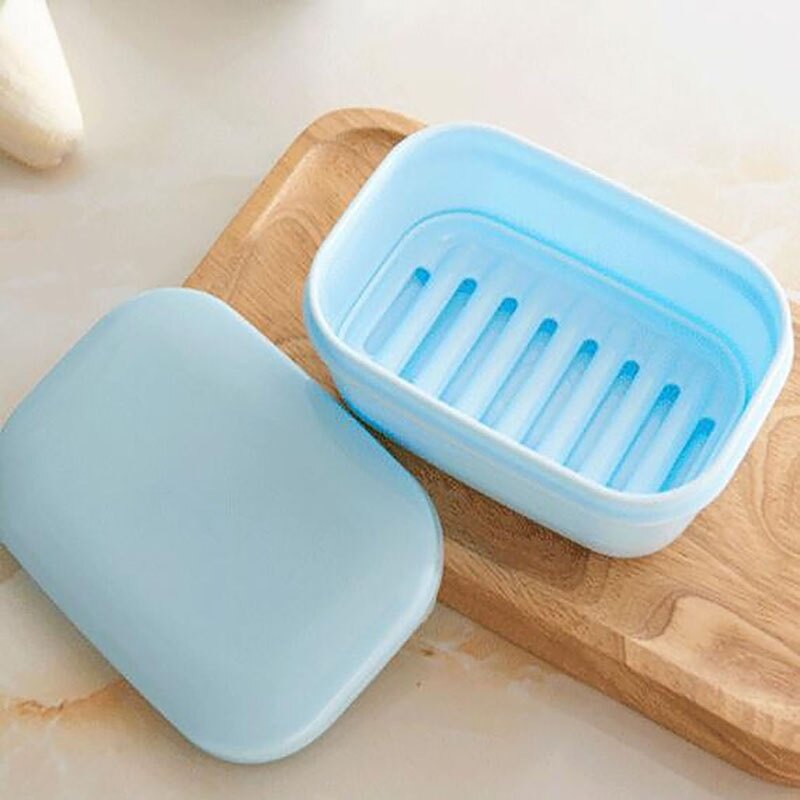 Portable Rectangle Soap Box with Drain Layer & Lid Elegant Soap Dish for School Travel Candy Color Practical Soap Storage Box