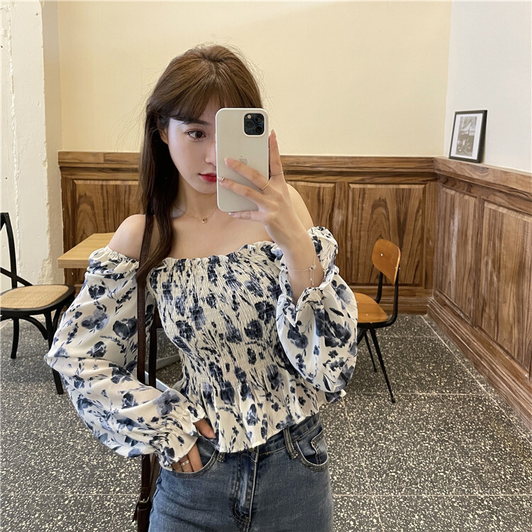 Missliu Fashion 2023 New Long-sleeved French Retro Western Style Sunset Floral Blouse Sweet Floral Two-piece Female