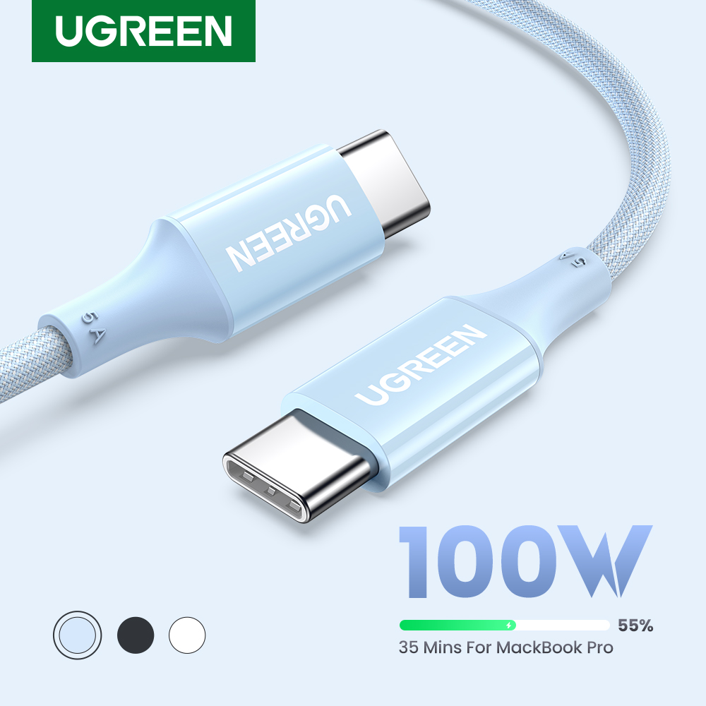 Ugreen 100W USB cable for Samsung S21 E-marker chip 5A blue silicone fast charging USB C type C cable for mobile phone cord