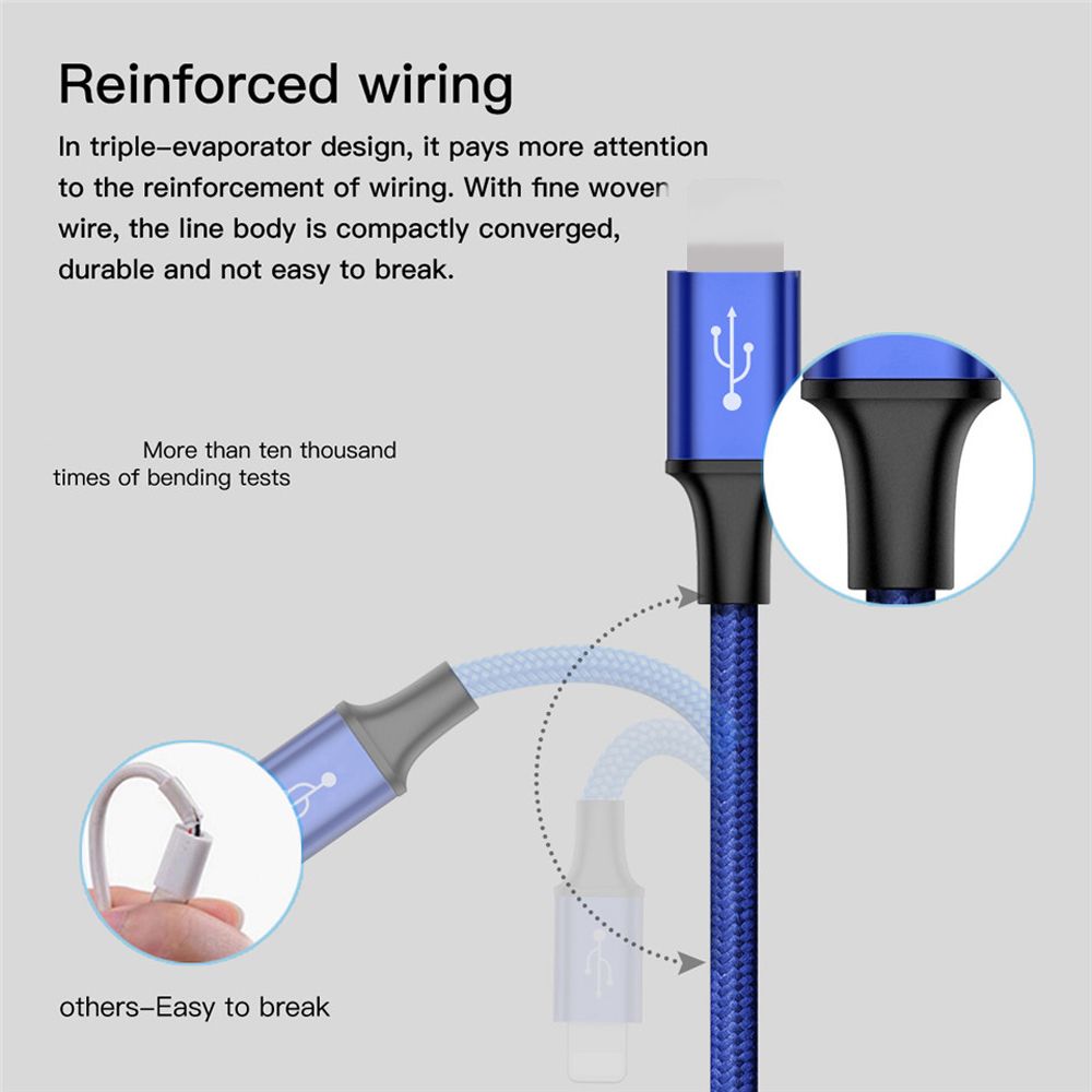 GEHW Universal High Quality Data Lines Powerbank Charger IOS Type C Data Cable Data Cord Charging Cable Fast Charger Wire 3 in1 USB Cable