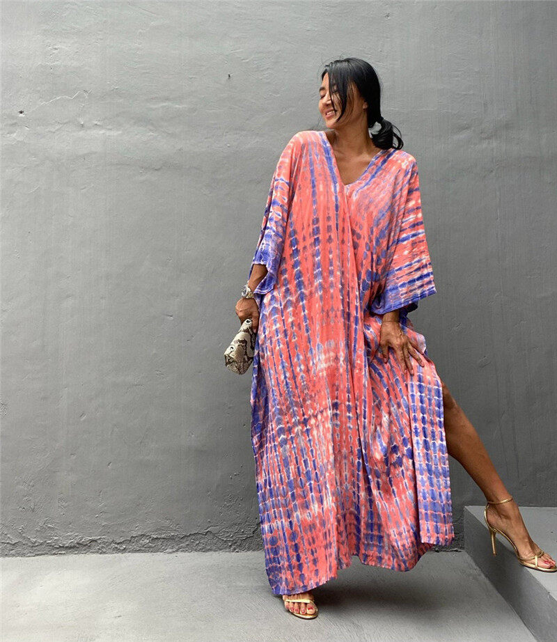 Sexy Summer Boho Bikini Cover Ups Stripe Women Beach Dress Bathing Suit Cover Up Summer Tunic Maxi Dress Kaftans