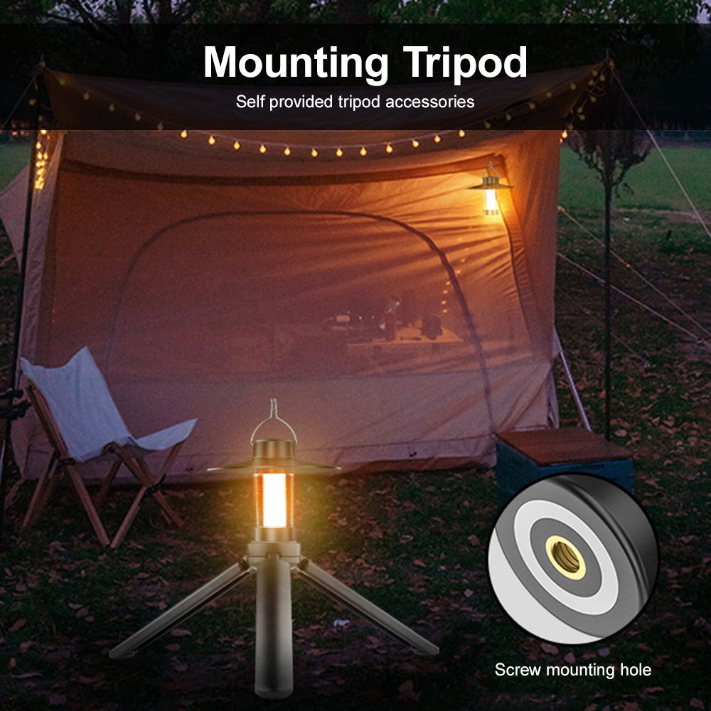 VIRWIR Camping Lights Mini Tent Light USB Rechargeable Lanterns 4 Lighting Modes Portable Hanging Lamp Waterproof Flashlight Spotlight Work Lights With Tripod Hook Magnet for Outdoor Camping Emergency Light