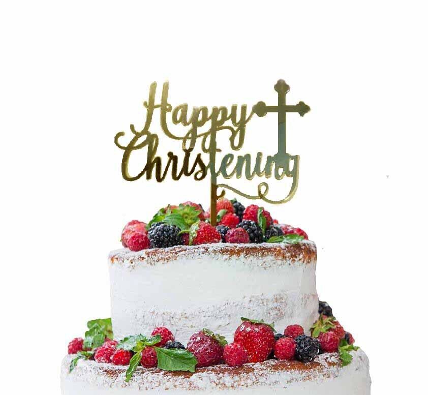 Acrylic Happy Christening Cake Topper Party Favors Baby Shower Cake