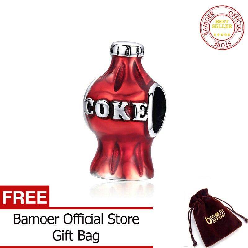 BAMOER Hot Red Enamel Beads Coke Cola Bottle Charm Compatible 3mm Snake Bracelet for Women Fine Jewelry Accessories SCC1159