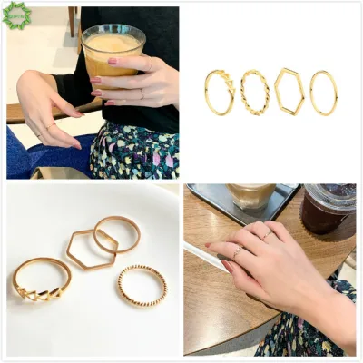 4PCS Women Simple Geometric Ring Korean Style 18K Gold Plated Ring Fashion Jewelry