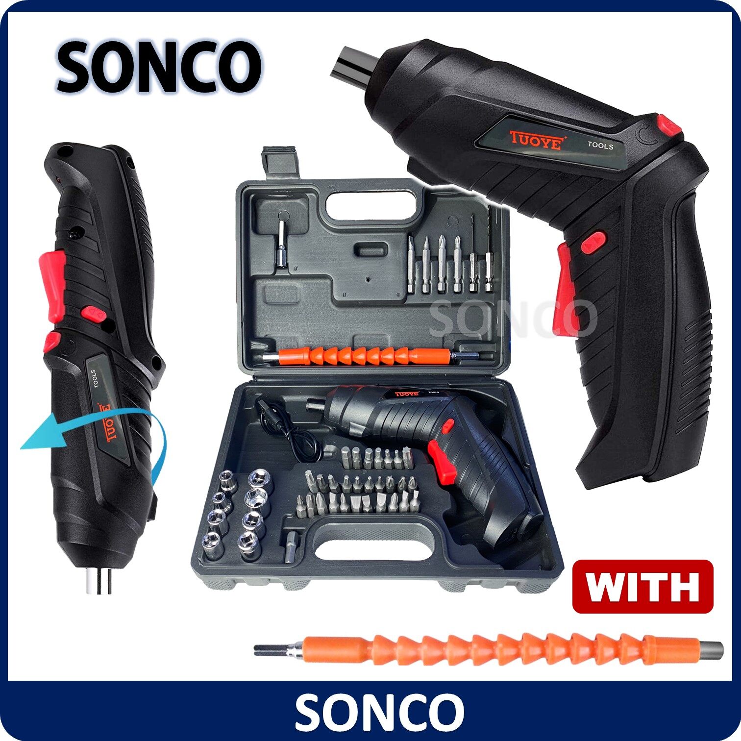 TUOYE 47PCS Cordless Electric Screwdriver Drill 3.6V Rechargeable