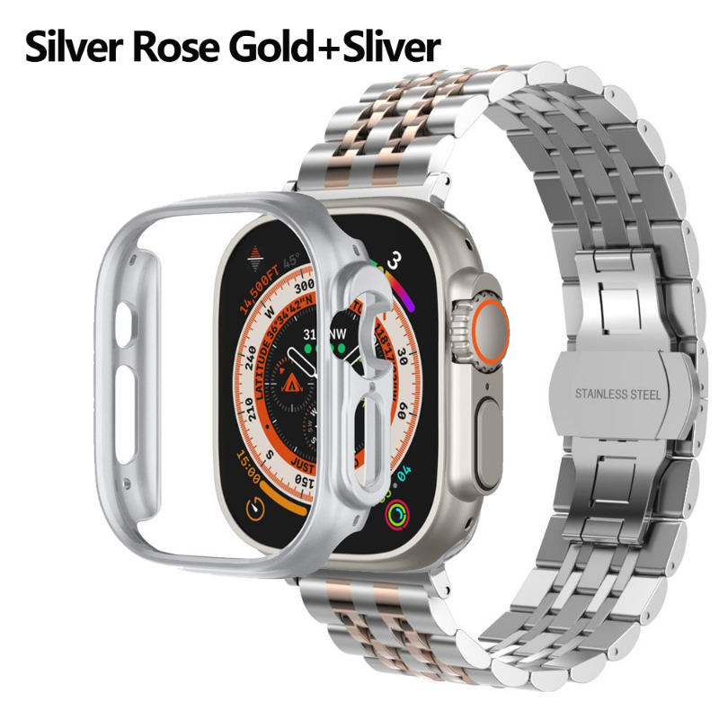 Band+pc case for apple watch 44mm 45mm 38mm 42mm strap metal stainless steel bracelet for apple watch ultra 49mm se 8 7 41 40mm