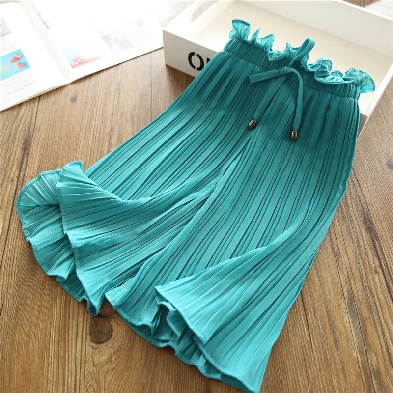 Bear Leader Kid Girls Wide Leg Pants New Fashion Summer Girl Baby Pleated Pants Children Solid Chiffon Cool Clothing For 3-13Y