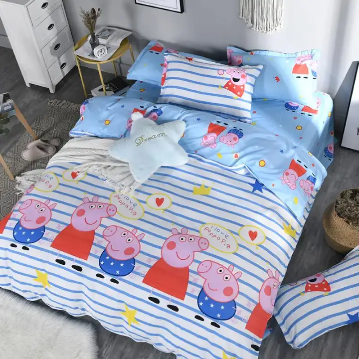 4 In 1 Cute Cartoon Peppa Pig Bedding Set For Single Super