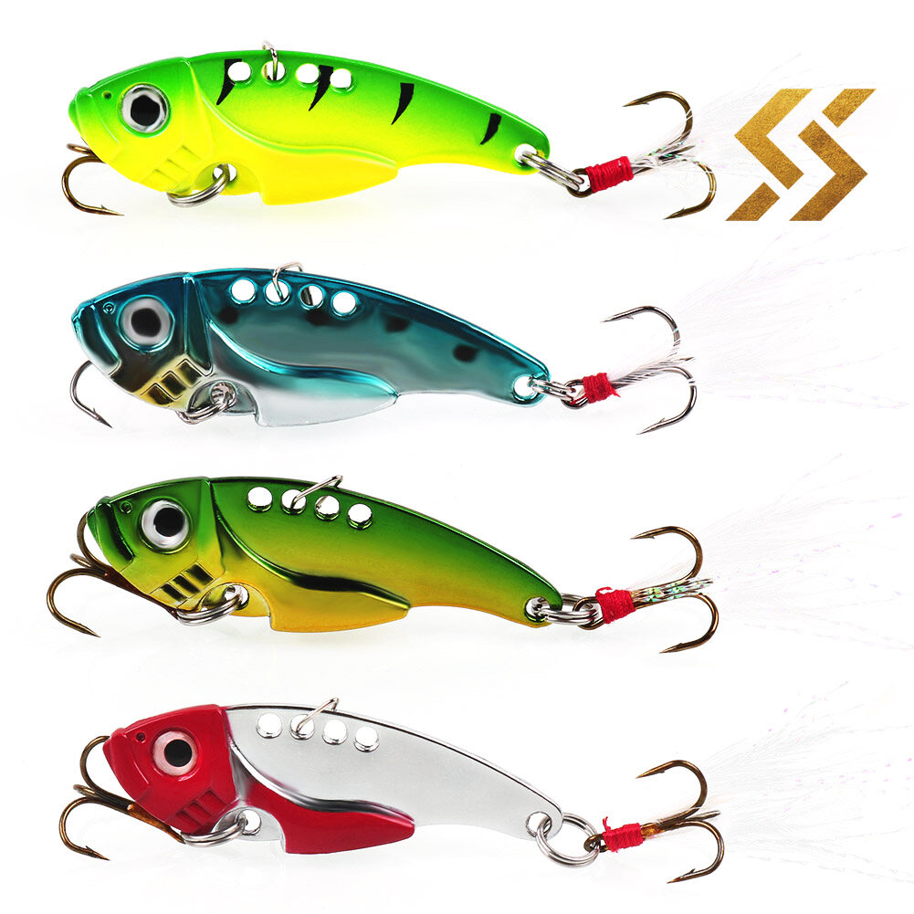 Sougayilang 4pcs Metal Fishing Lure Set VIB Hard Fishing Lure Bass Crank Bait Fishing Squid Jigging Lure Hooks Fishing Tools