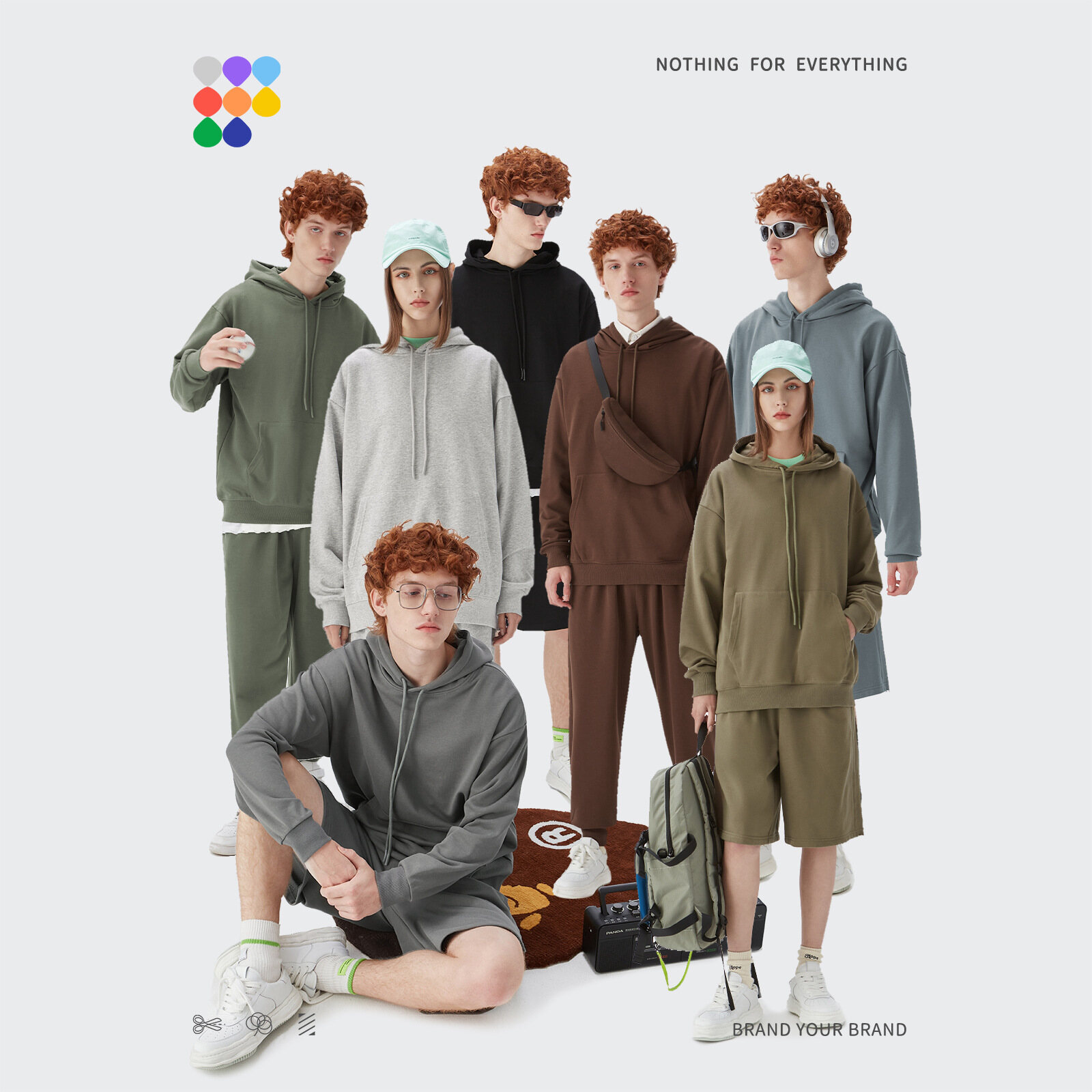 Inflation Men 2023 autumn new Small Medium Large Plus 330g New Terry Loose Hooded Sweater Men Trendy Brand Pure Color Couple Sweater 165W21