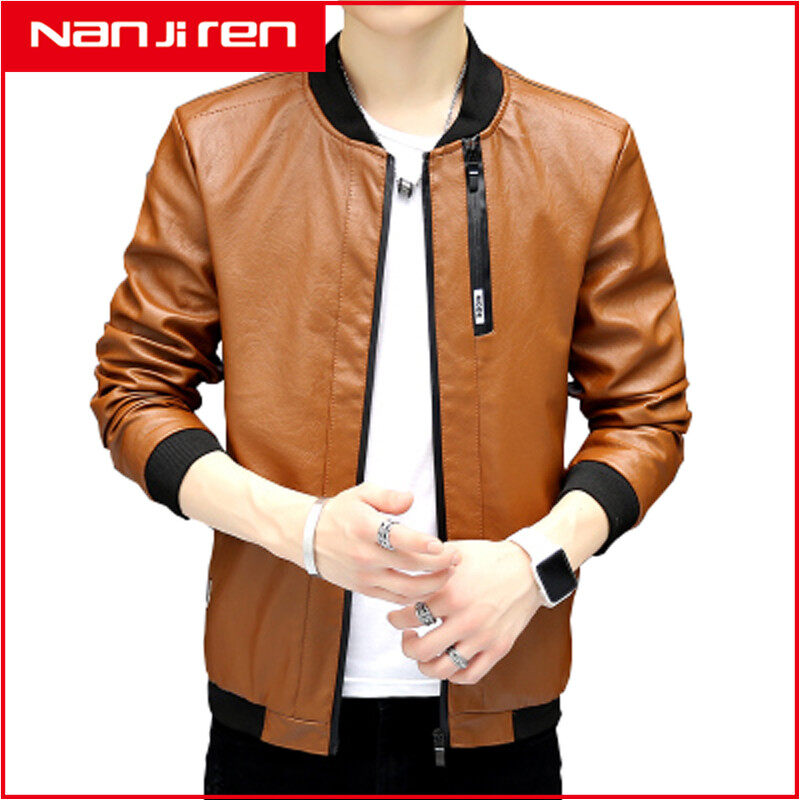 Nanjiren men's jacket leather PU leather slim-fit motorcycle jacket leather jacket