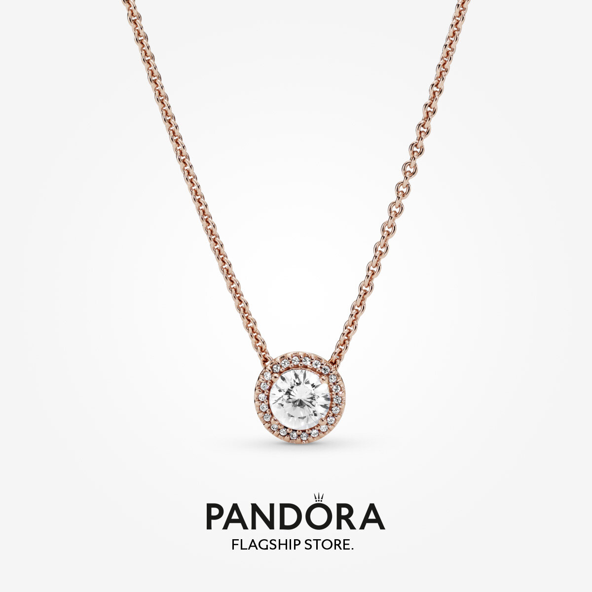 2022 New Original Pandoras Women 14k Rose Gold Plated Round Sparkle Halo Necklace