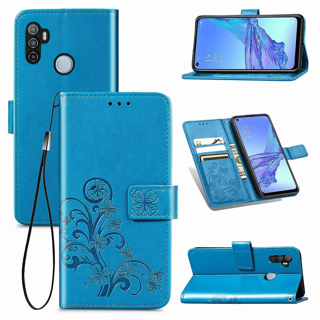 FAYANGRIES For Oppo A53 (2020) (6.5 ) Case, Clover Embossing Solid color Phone Casing Flip Advanced Business PU Leather Cover Stand Support Bracket Succinct Wallet